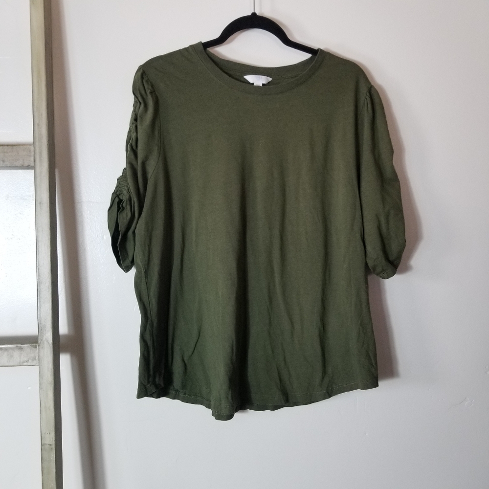 TIME AND TRU WOMEN'S OLIVE GREEN RUCHED SLEEVES BLOUSE SIZE XXXL 22